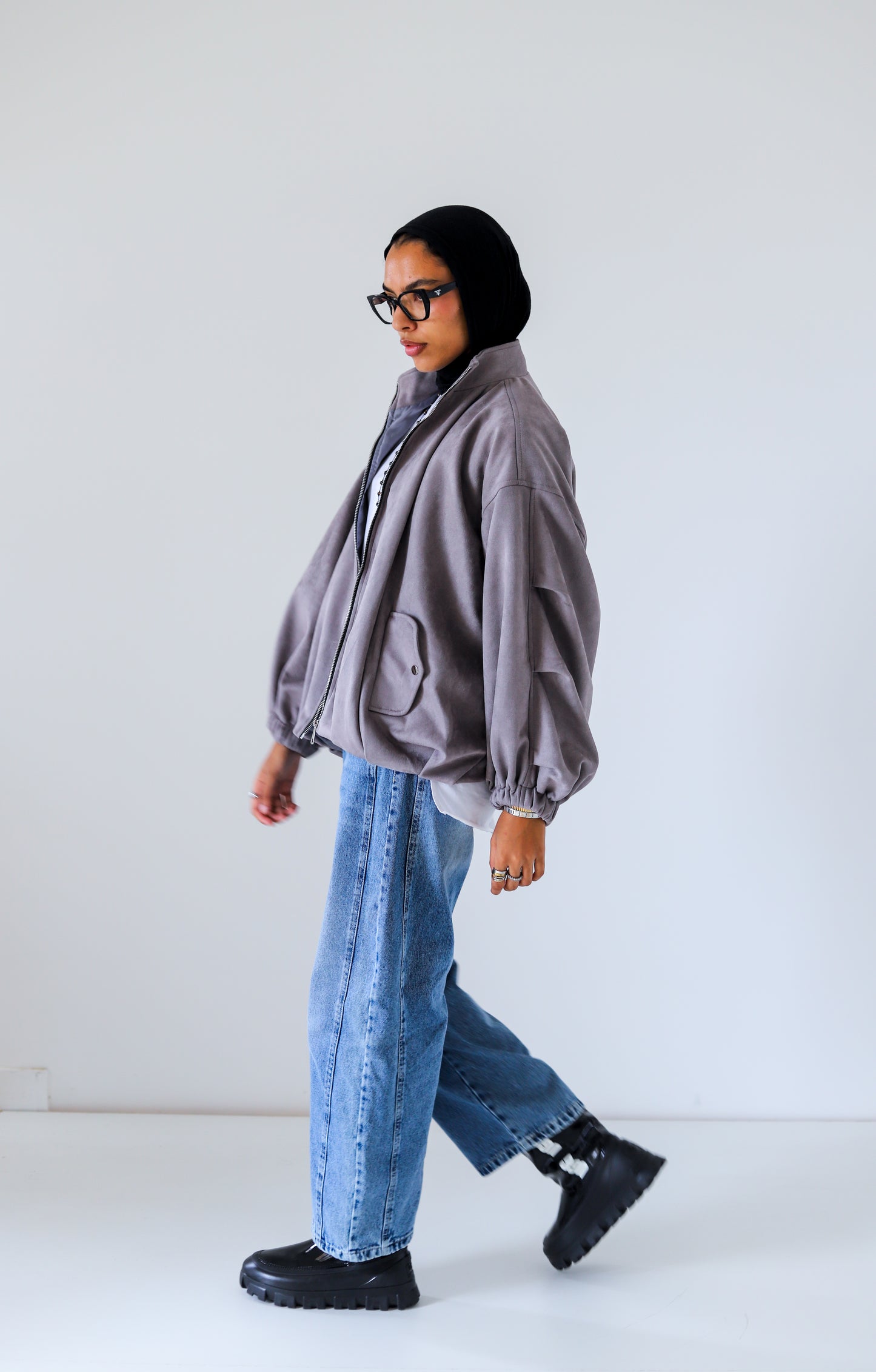 Bomber Suede Jacket — Gray