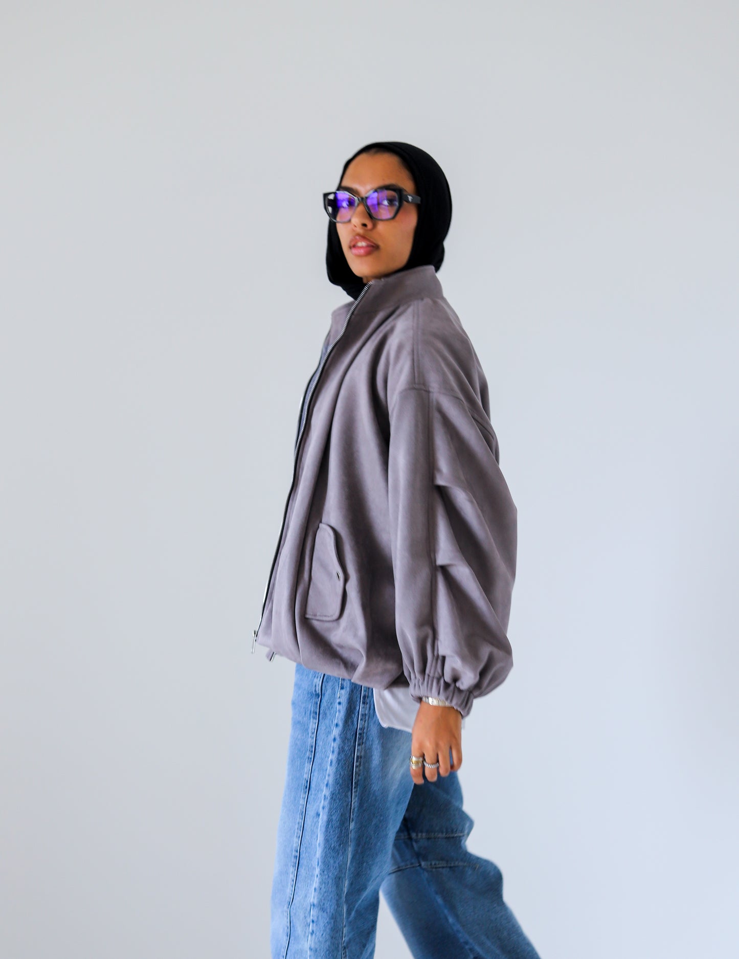 Bomber Suede Jacket — Gray