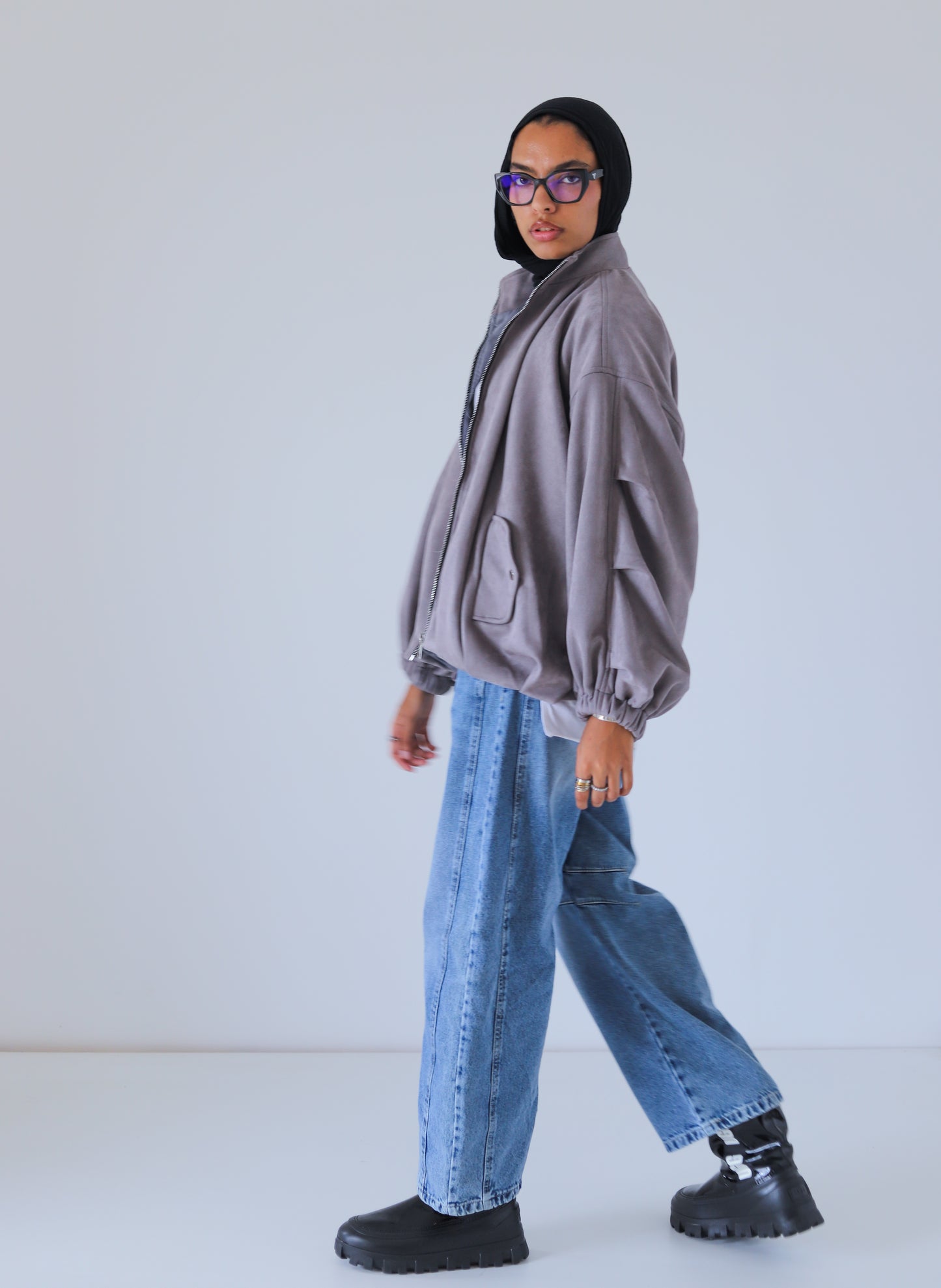 Bomber Suede Jacket — Gray