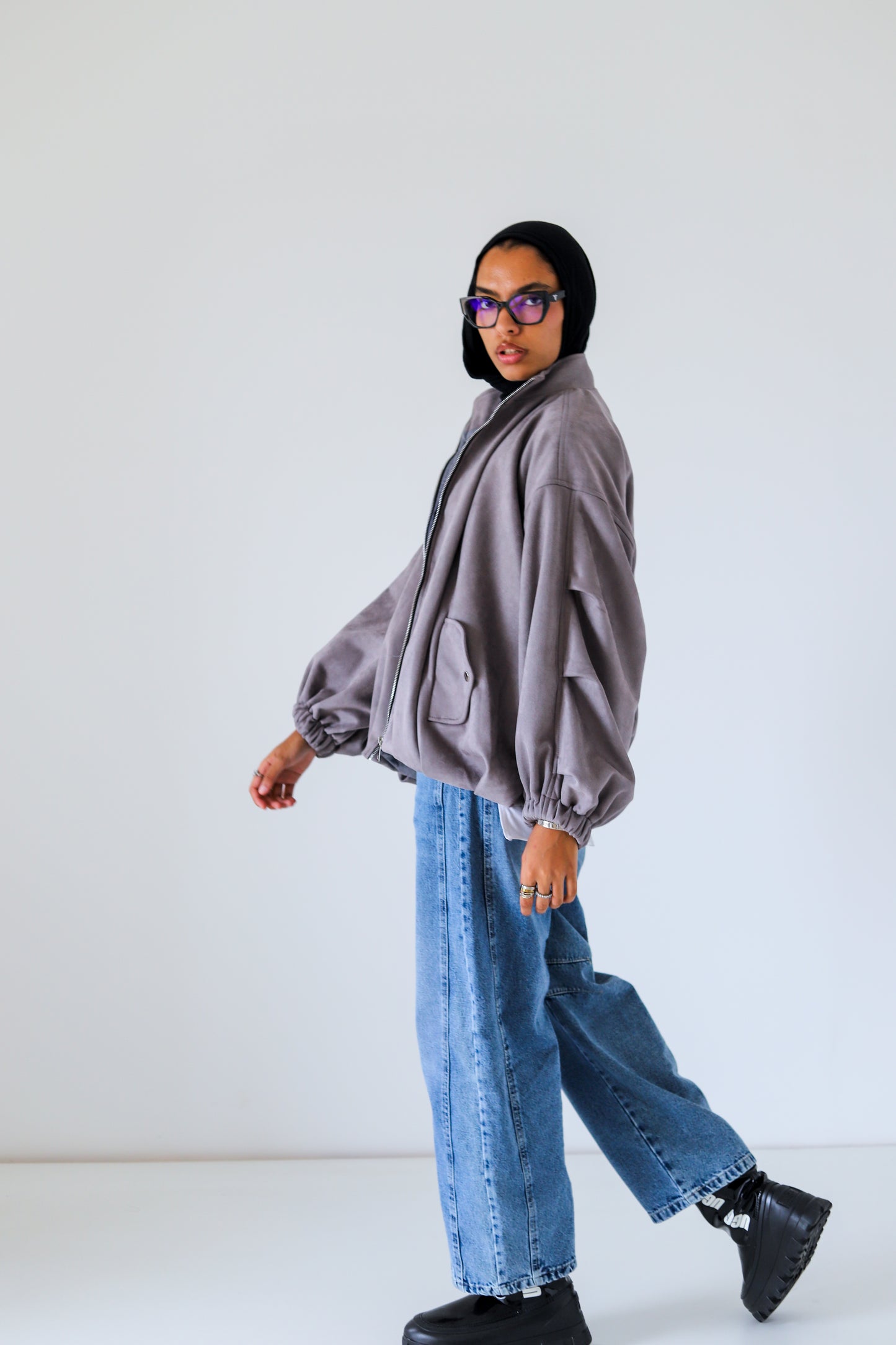 Bomber Suede Jacket — Gray