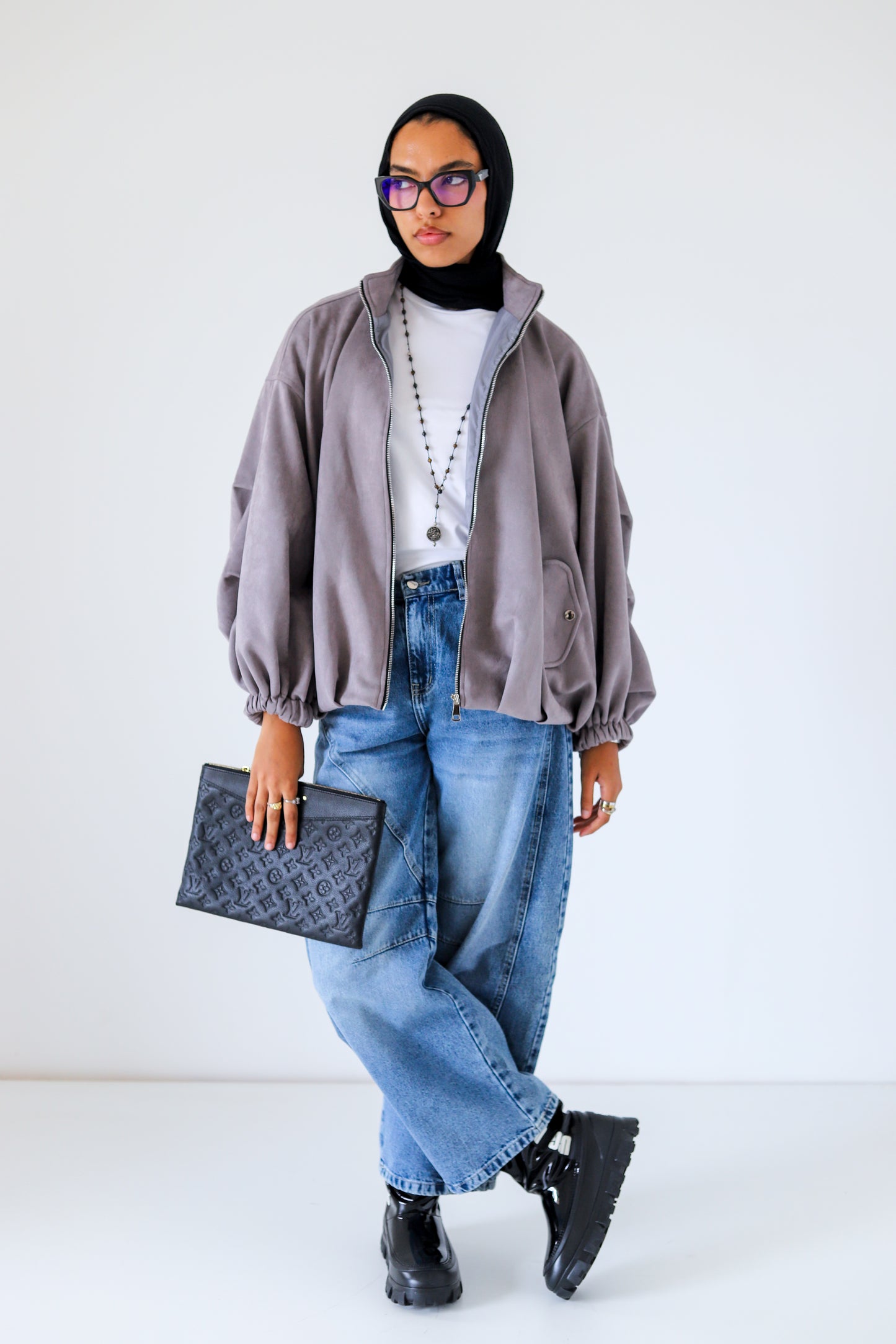 Bomber Suede Jacket — Gray