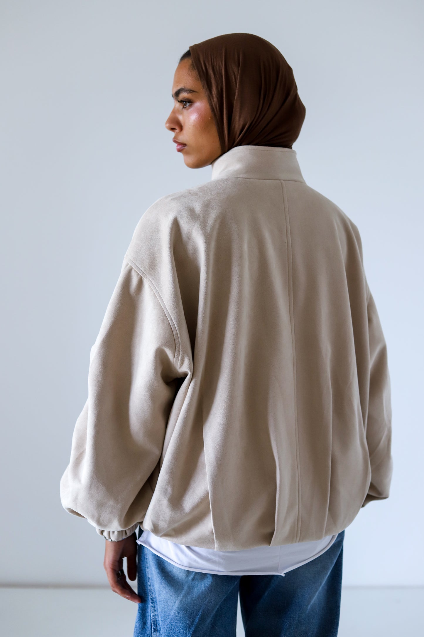 Bomber Suede Jacket — Pearl Beige