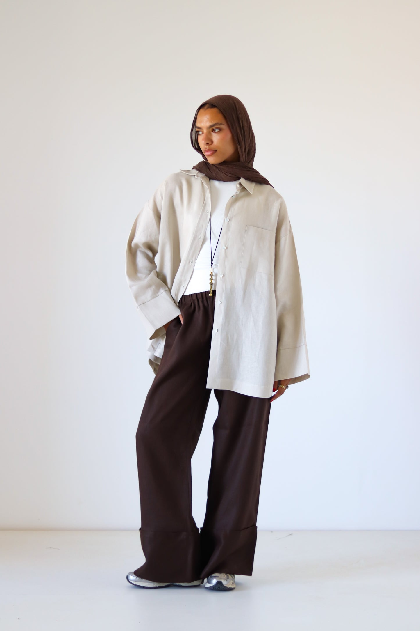 Big Slits Linen Shirt — Beige