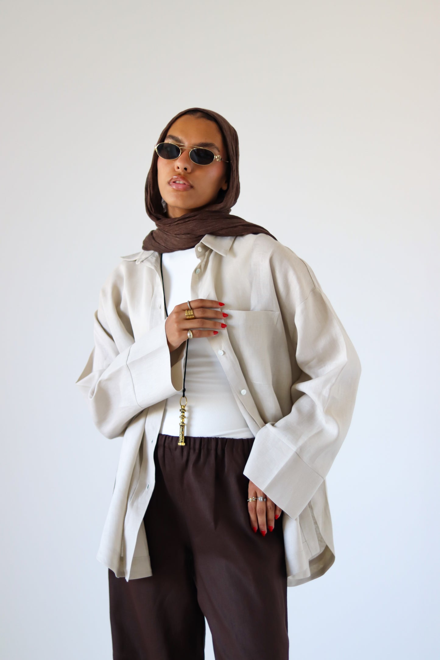 Big Slits Linen Shirt — Beige
