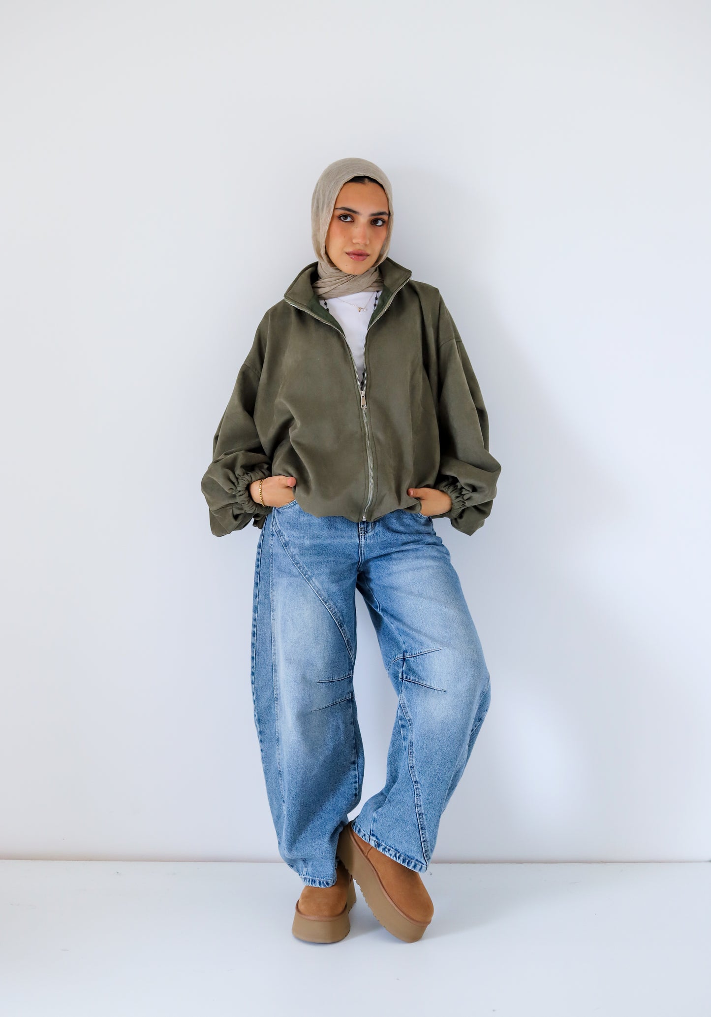 Bomber Suede Jacket — Olive