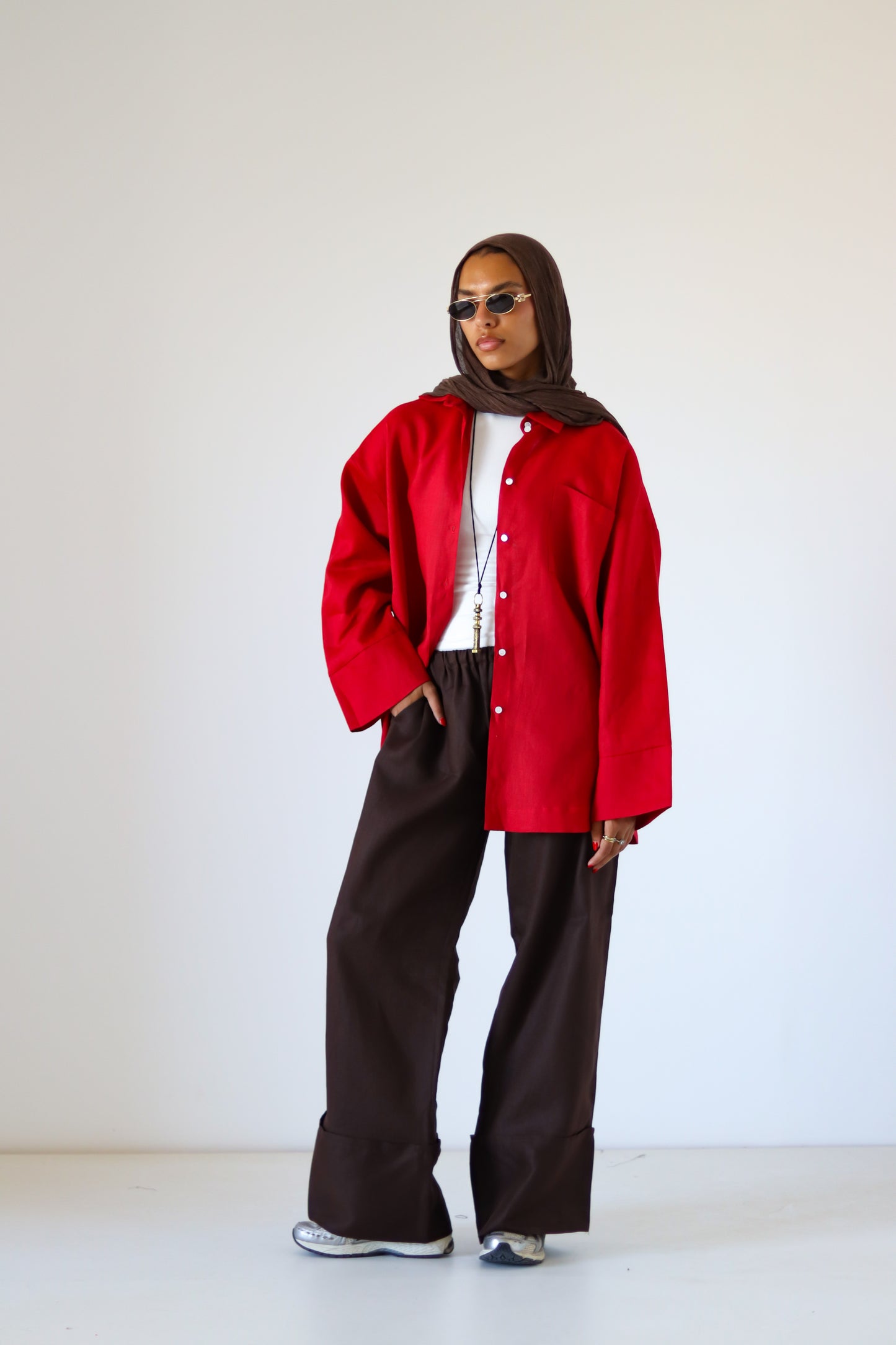 Big Slits Linen Shirt — Red