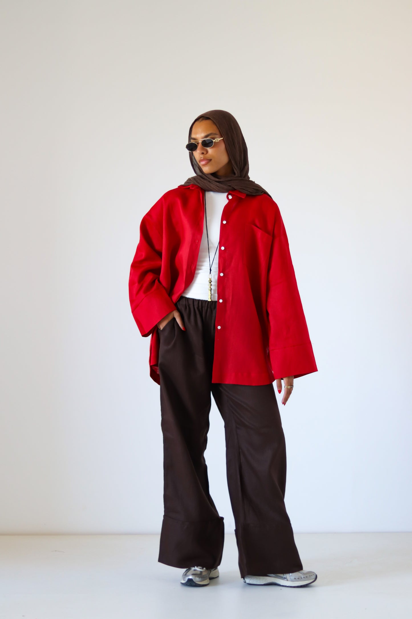 Big Slits Linen Shirt — Red