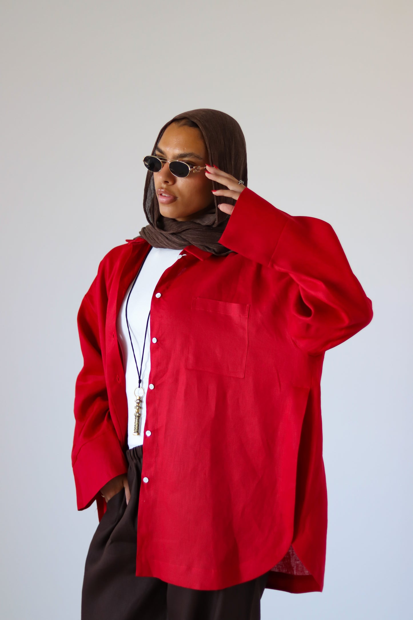 Big Slits Linen Shirt — Red