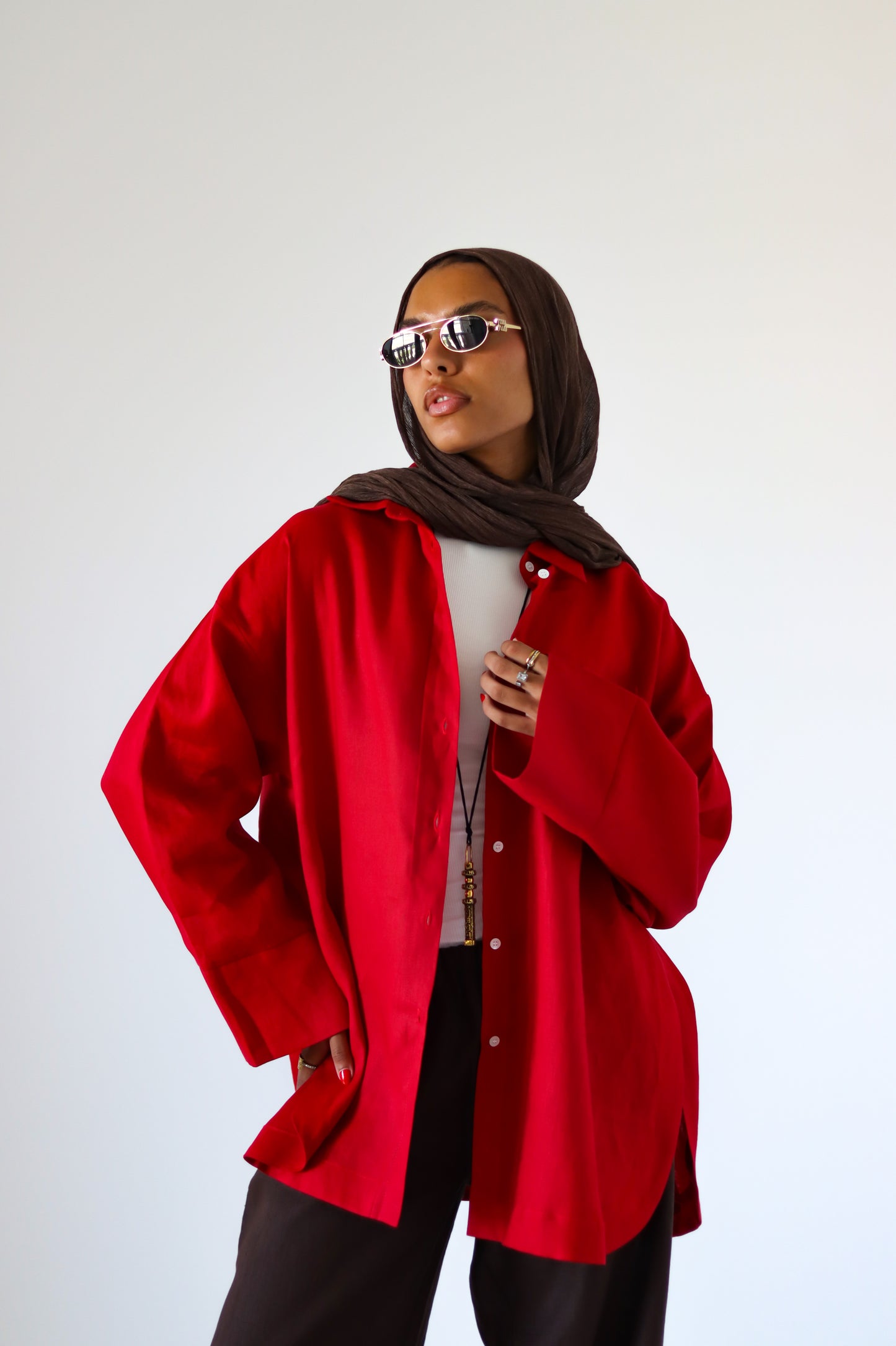 Big Slits Linen Shirt — Red