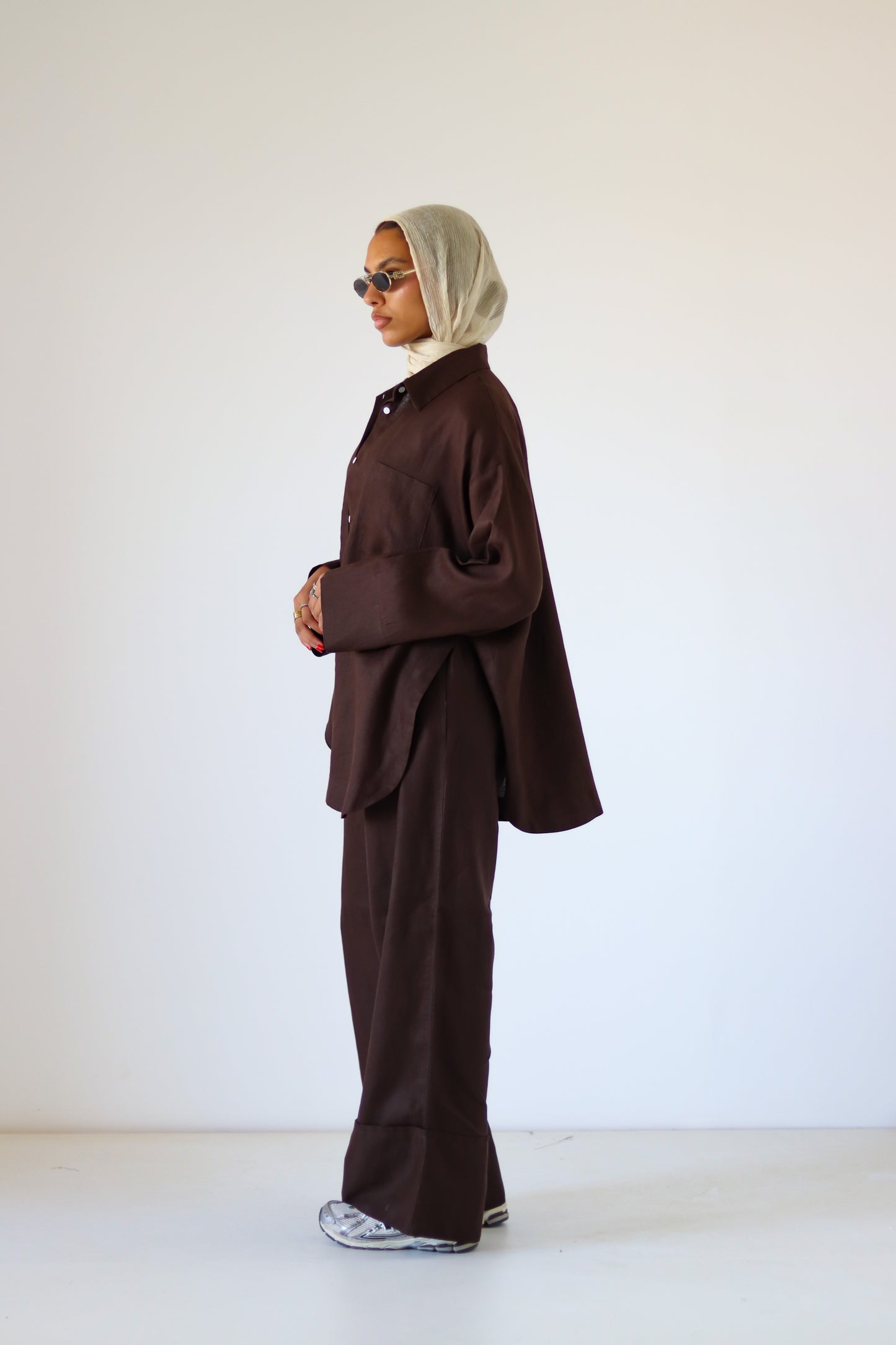Big Slits Linen Shirt — Brown