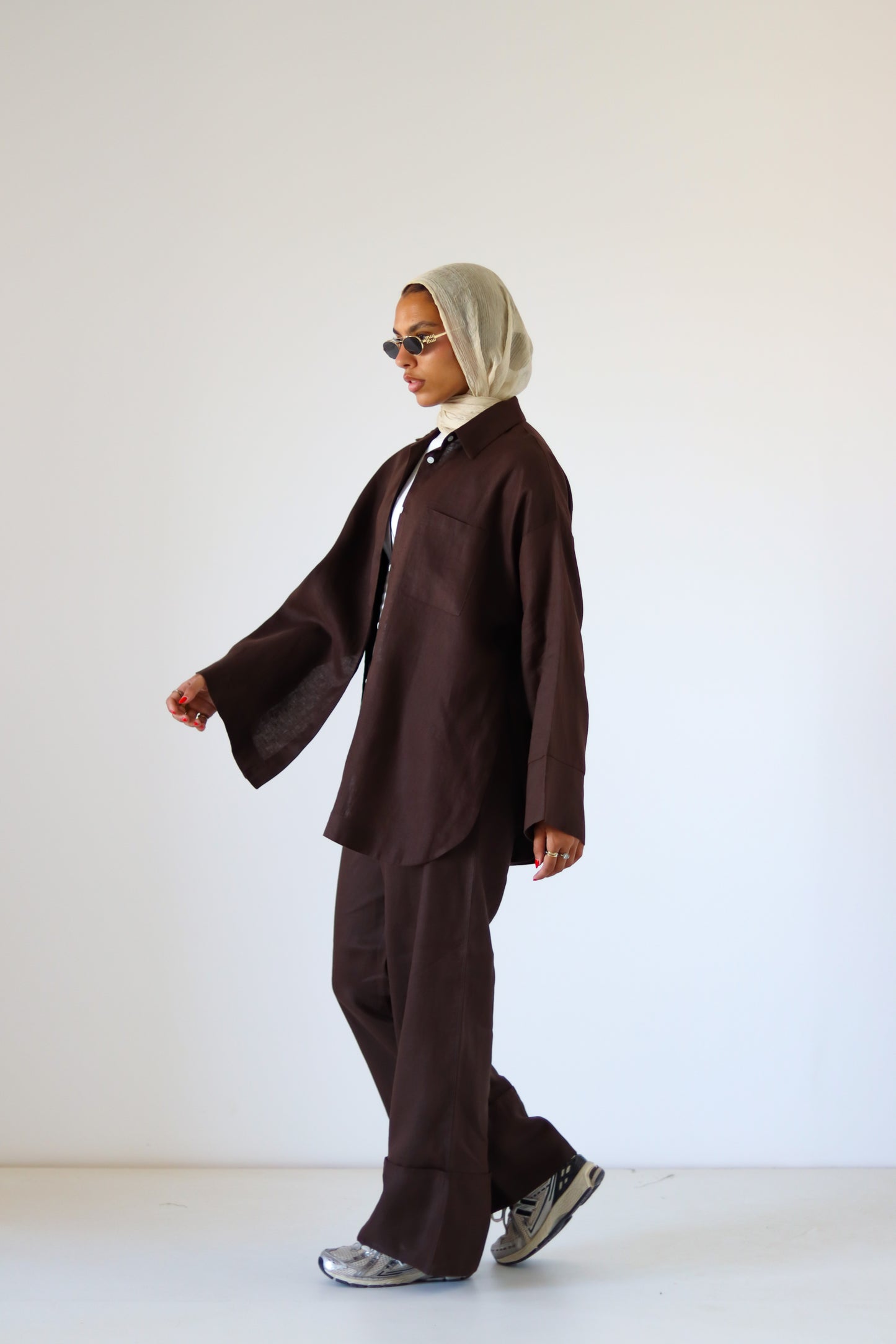 Big Slits Linen Shirt — Brown