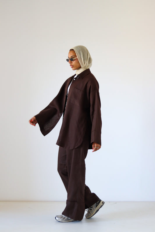 Big Slits Linen Shirt — Brown