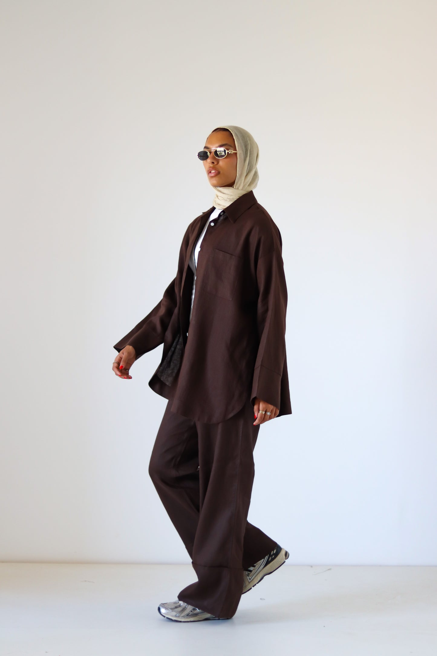 Big Slits Linen Shirt — Brown