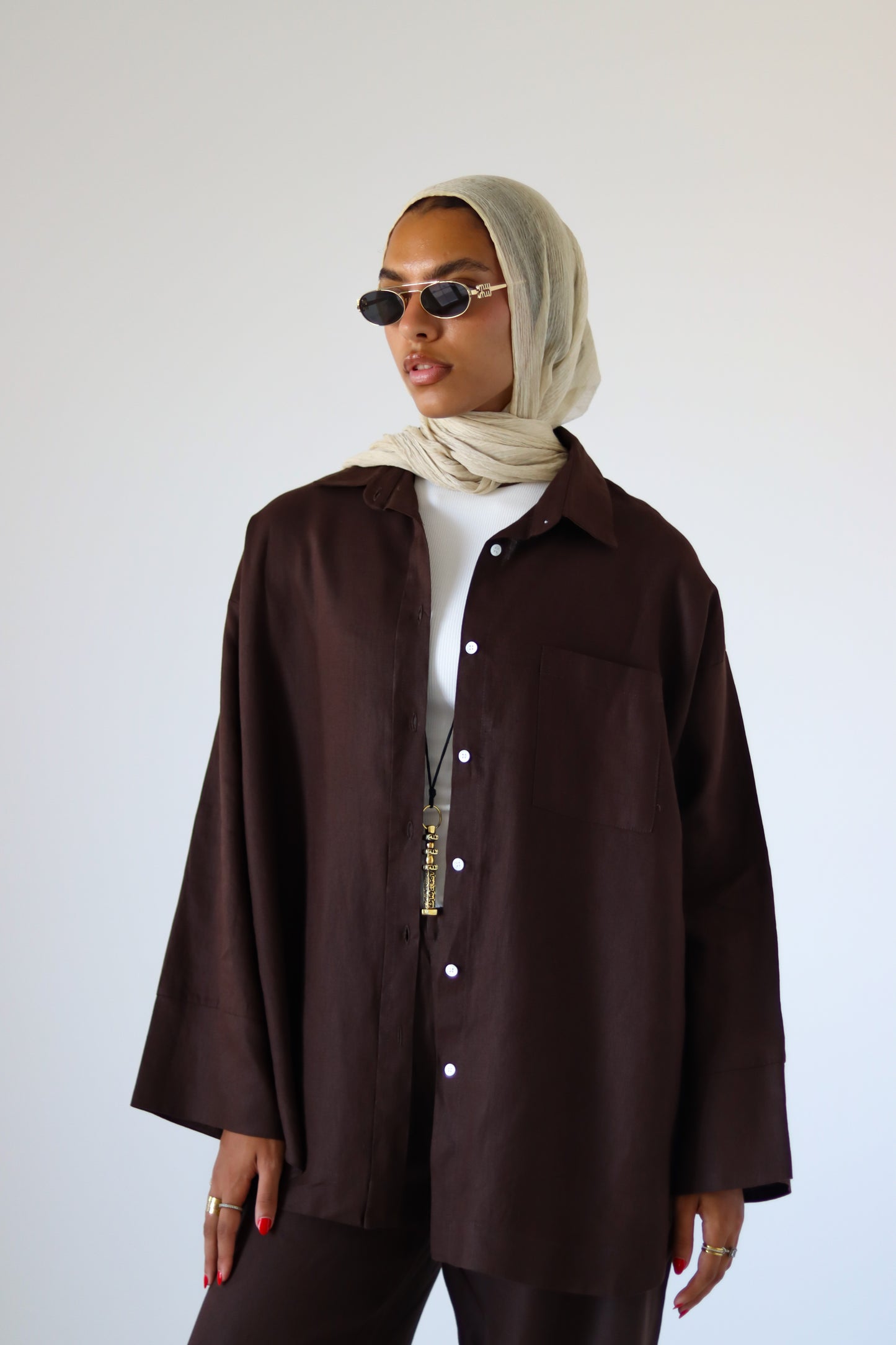 Big Slits Linen Shirt — Brown
