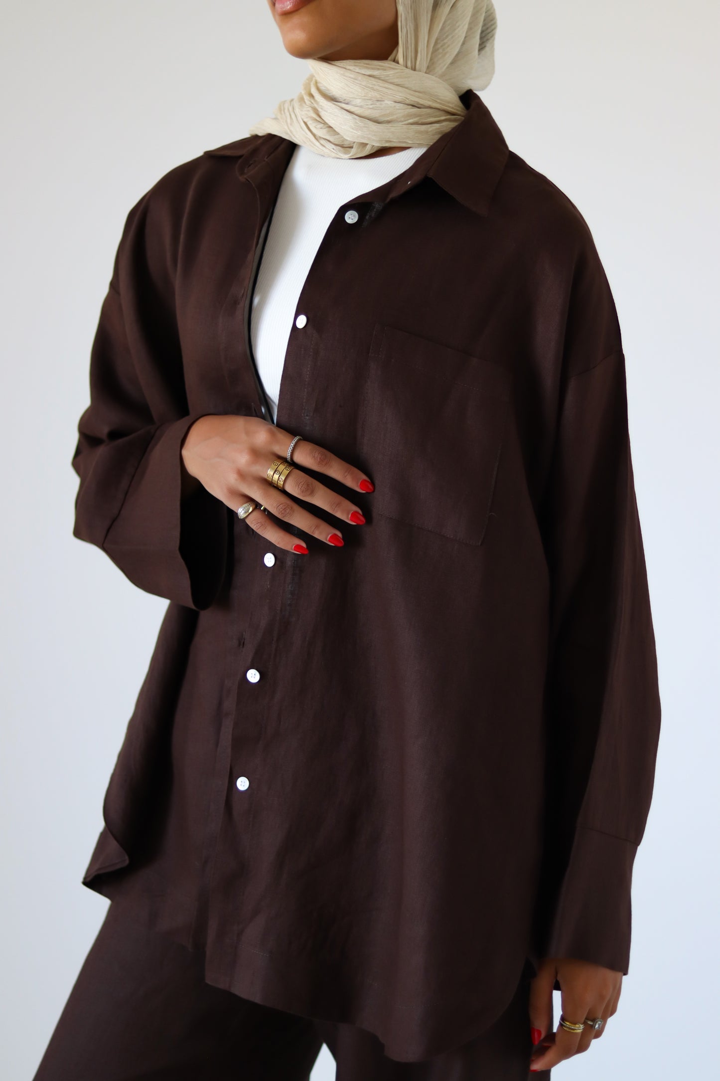 Big Slits Linen Shirt — Brown