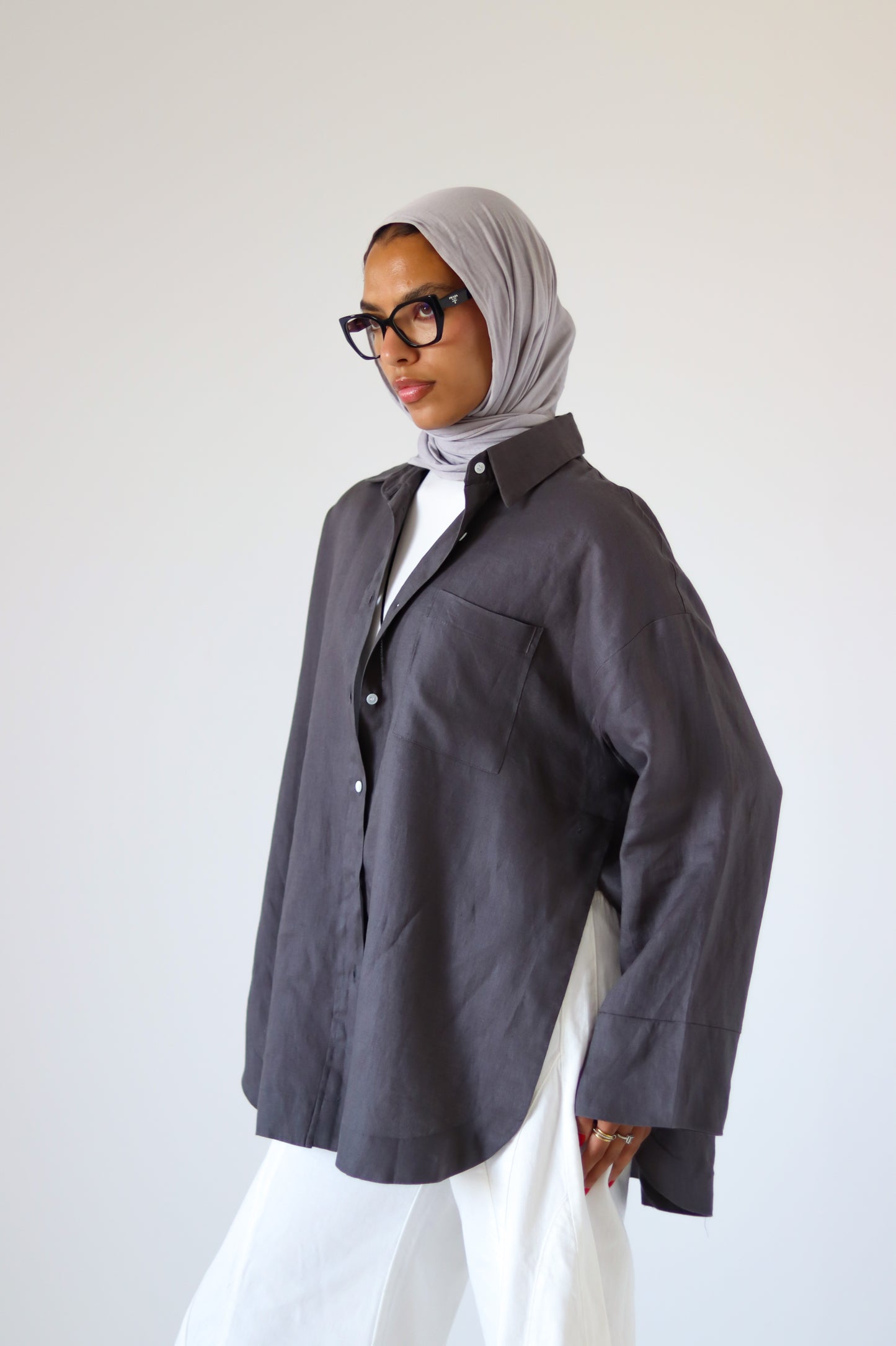 Big Slits Linen Shirt — Gray