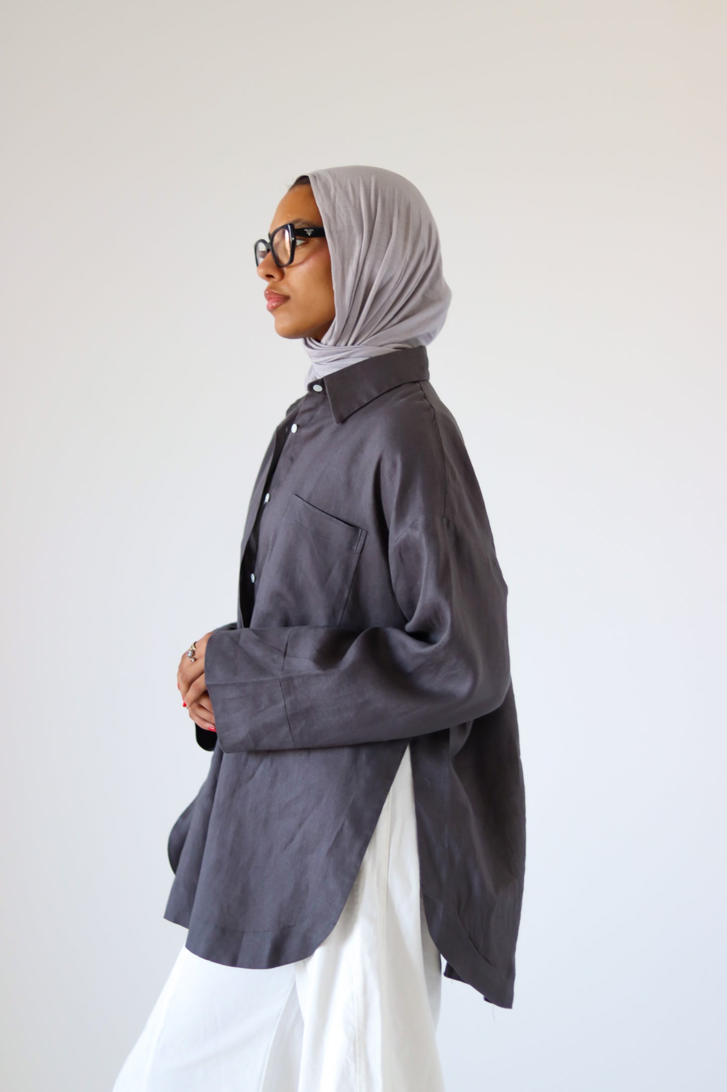 Big Slits Linen Shirt — Gray