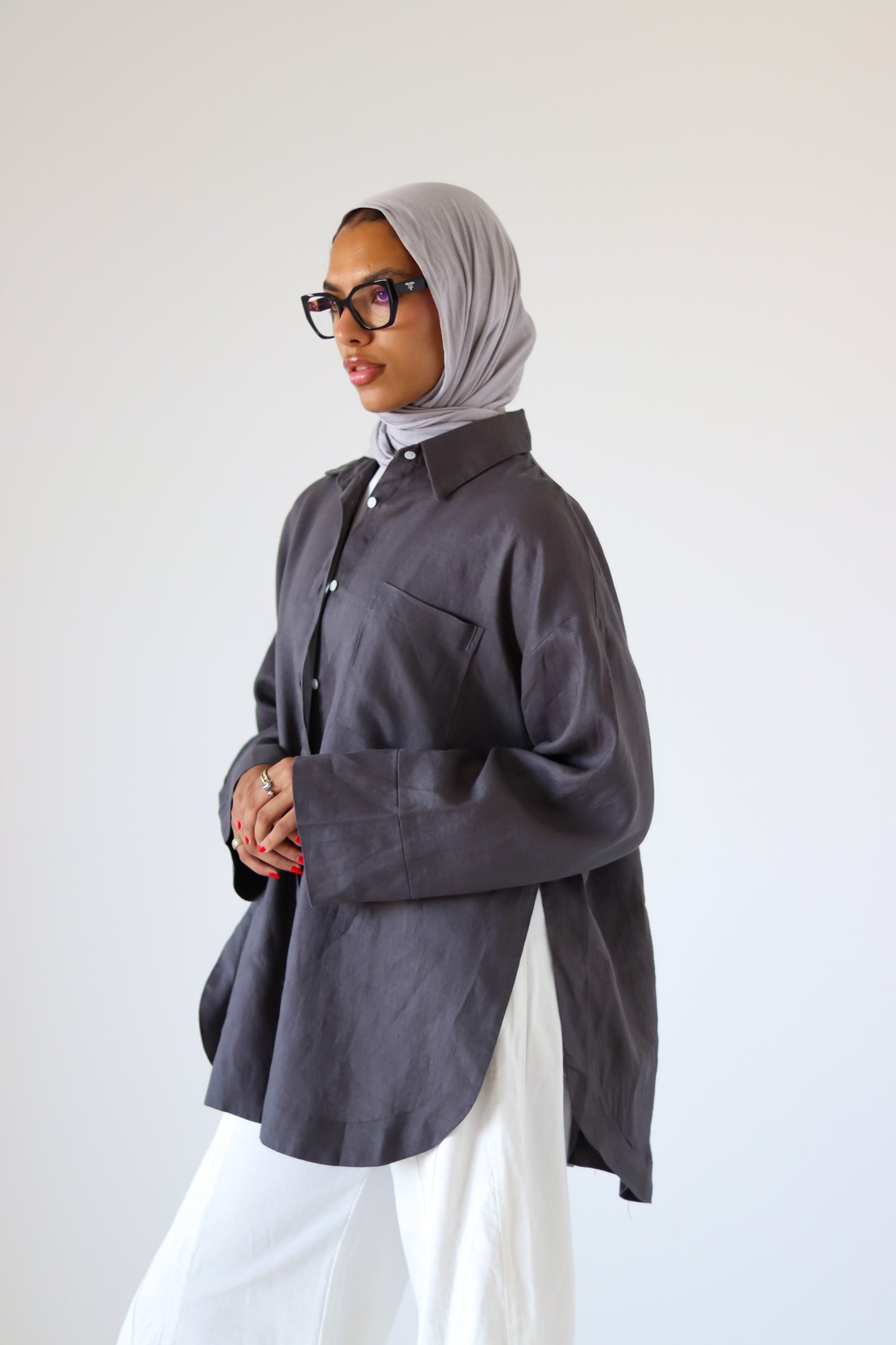 Big Slits Linen Shirt — Gray