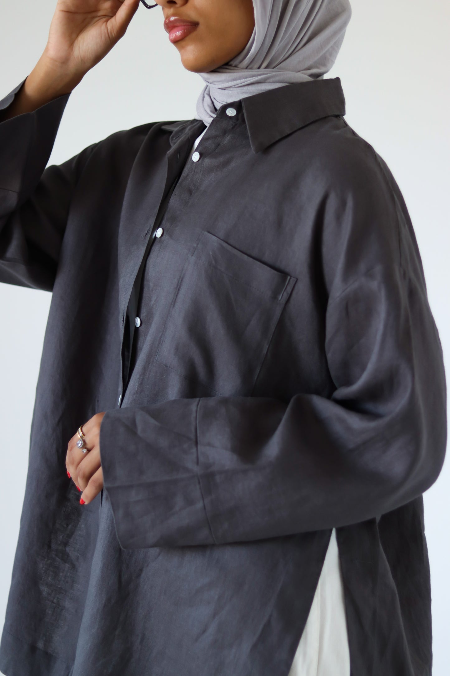Big Slits Linen Shirt — Gray