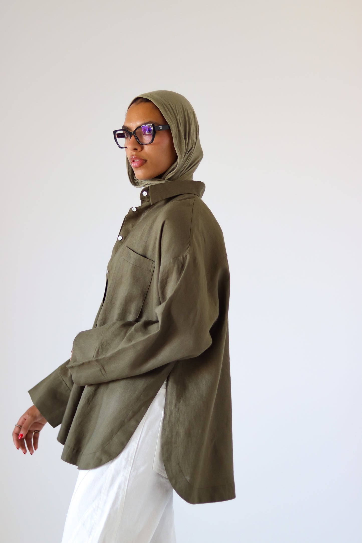 Big Slits Linen Shirt — Olive