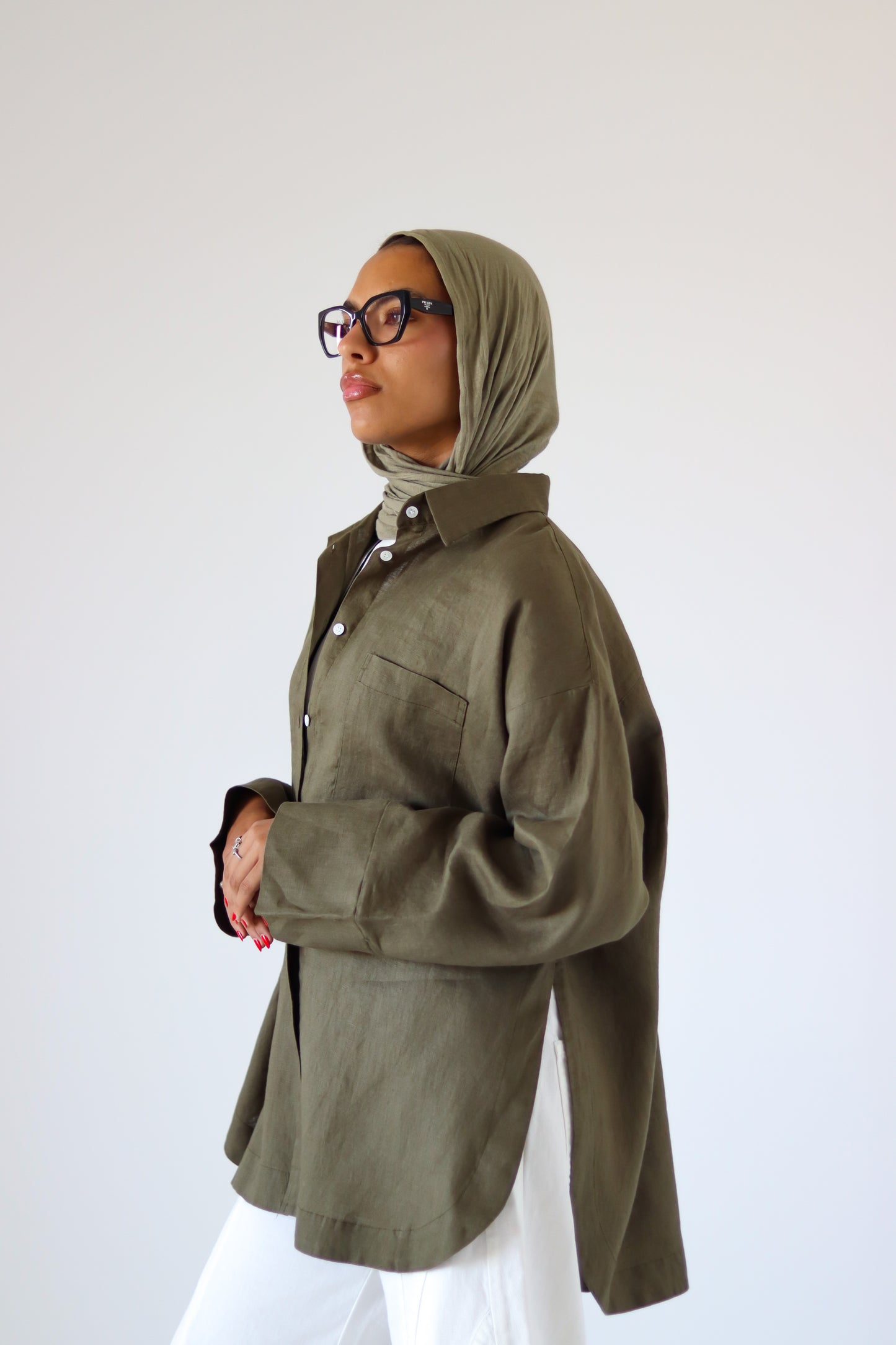 Big Slits Linen Shirt — Olive