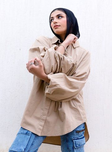 Jumper Sleeves Shirt - Beige