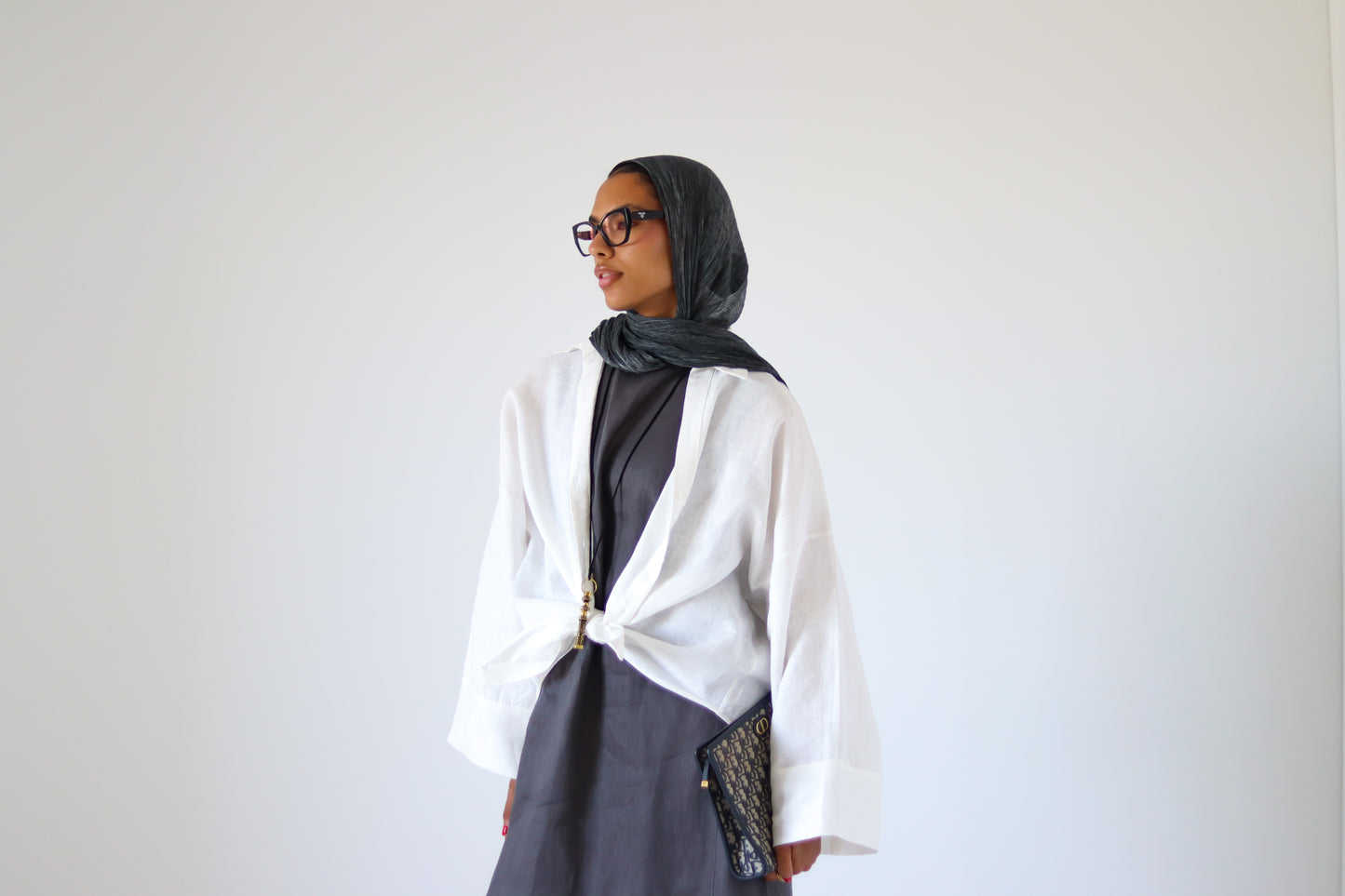Folded Sleeveless 100% Linen Dress — Gray