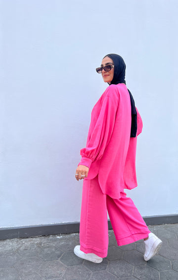 Effortless Linen Set in Fushia