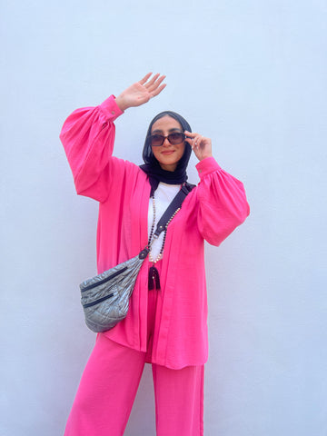 Effortless Linen Set in Fushia