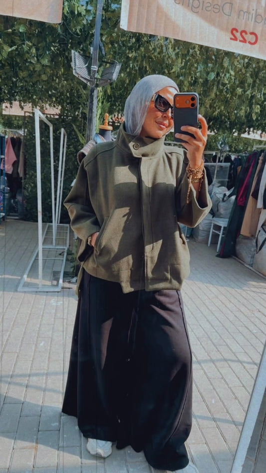 Wool High Low Jacket — Olive